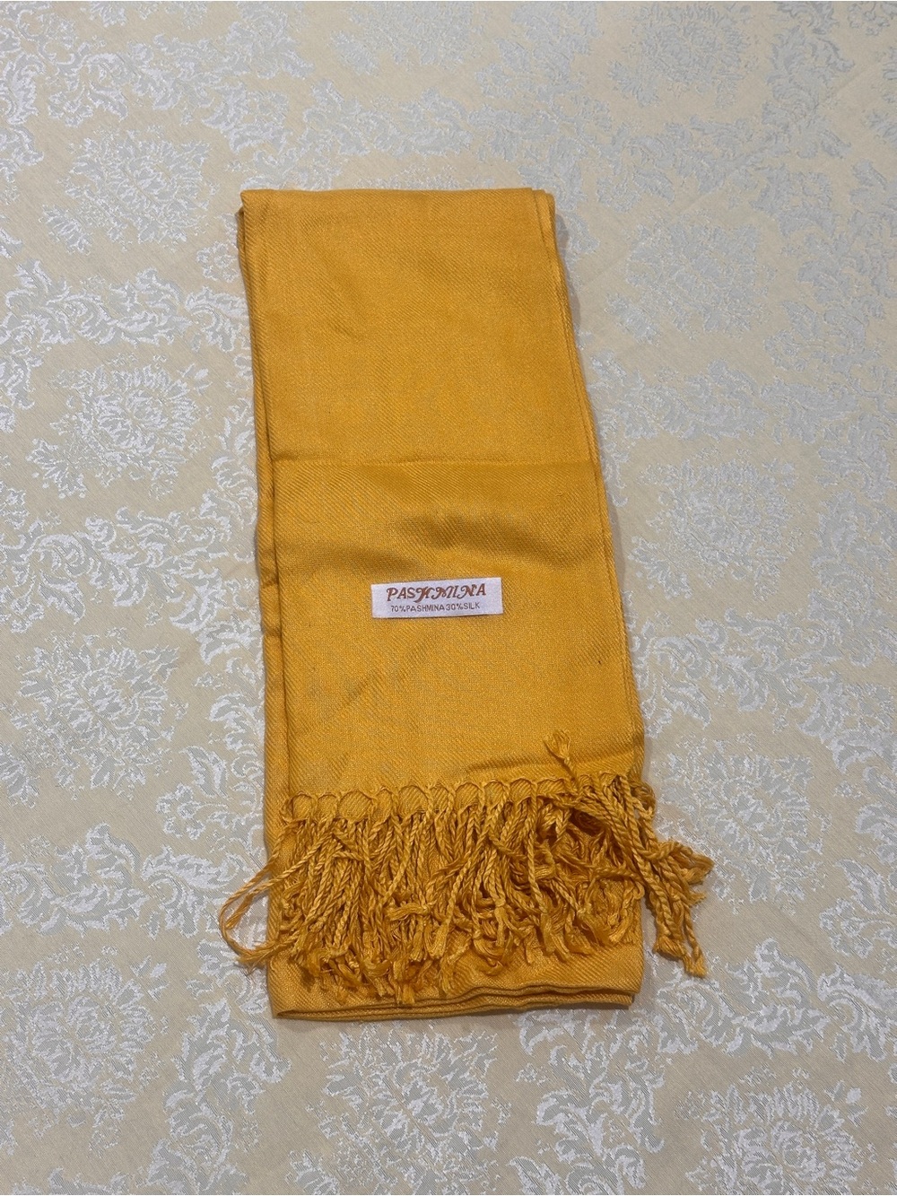 Pashmina Yellow Gold Woven Solid Fringe Scarf 70/30 Pashmina Silk 72x28